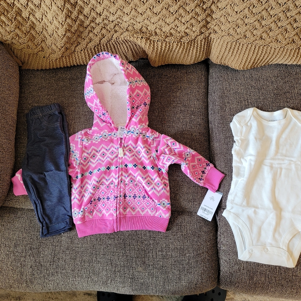 Carters 6mo Pink Sherpa Lined Hoodie Set